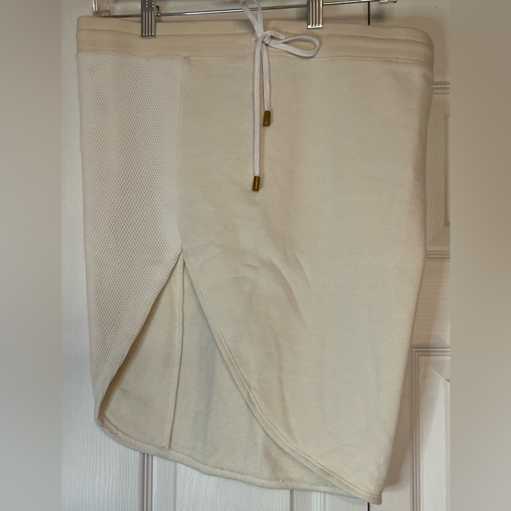 Free People White Asymmetrical Knit Mesh Drawstring Mini Skirt Medium‎